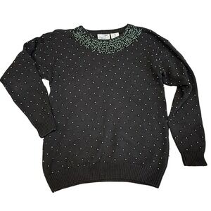 Vintage Midnight‎ Blues Beaded Sweater Embellished Knit Top Party Sparkle M/M